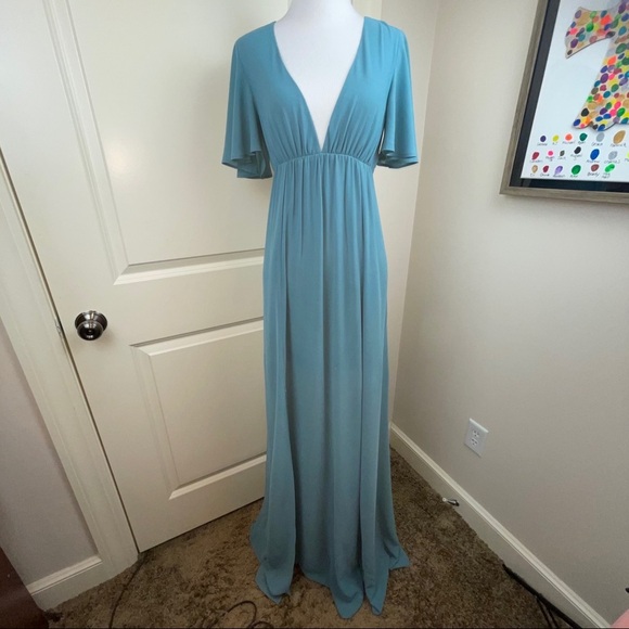 NEW Show Me Your MuMu Faye Flutter Maxi Dress Blue XS - Picture 6 of 17